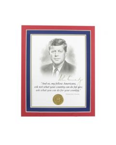 Matted JFK portrait and Inaugural Quote